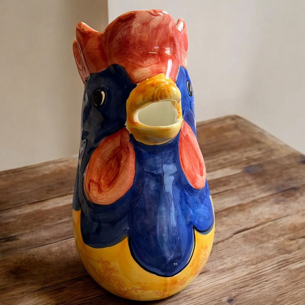 Hand Painted Italian Rooster Pitcher SARA Pottery Farmhouse Country Kitchen - Picture 10 of 14